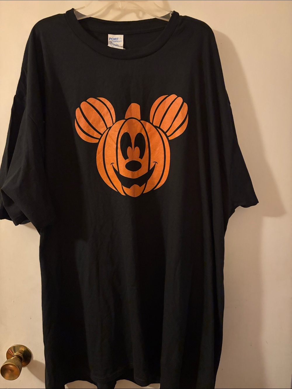 Port and Company Black Tee with Orange Pumpkin Character Graphic